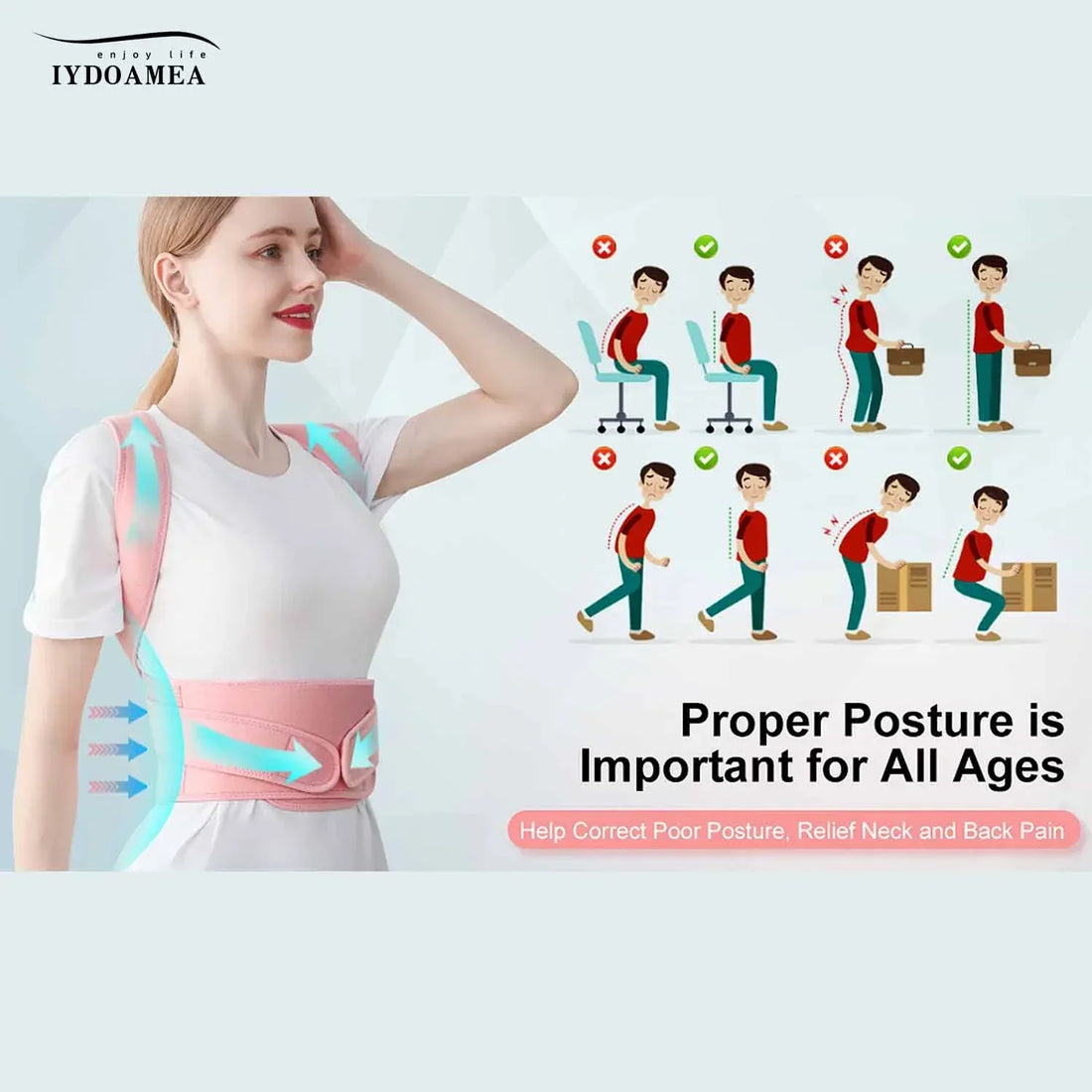 Adjustable Full Back Brace Posture Corrector For Women - IYDoaMea