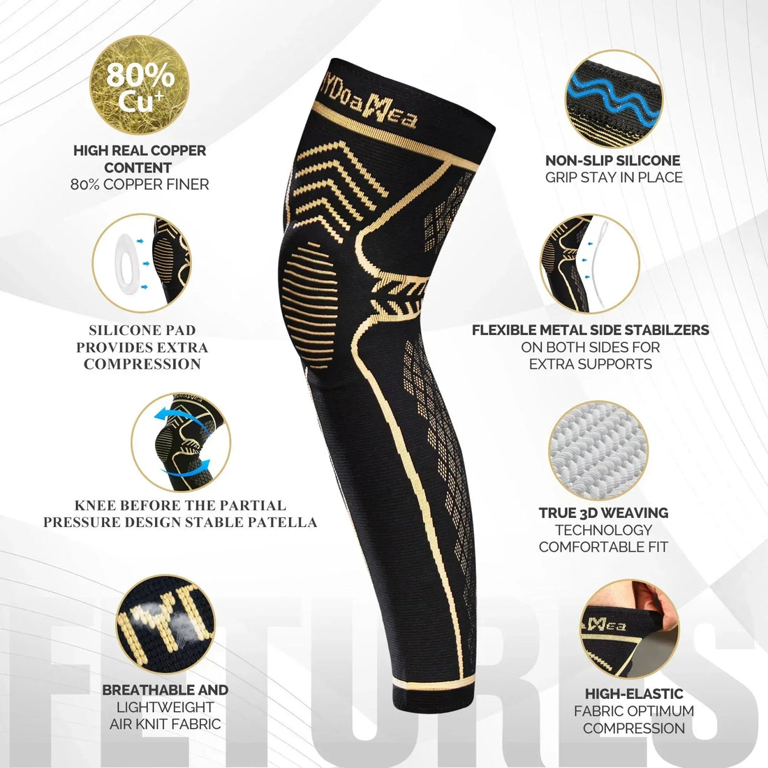 Anti Slip Copper Full Leg Compression Sleeve - IYDoaMea Sport