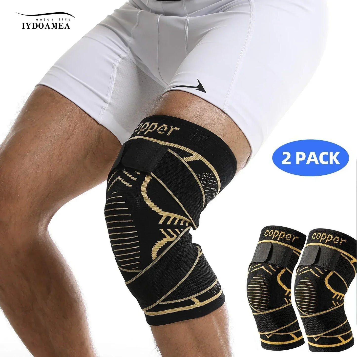 Copper Knee Support Brace with Adjustable Straps - IYDoaMea Sport
