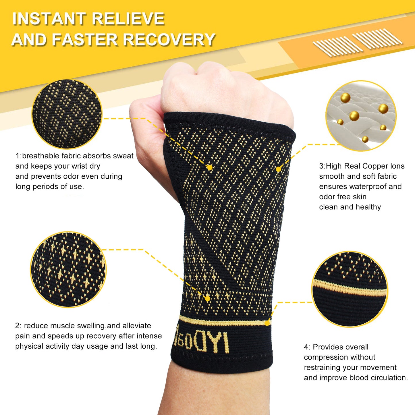 Copper Wrist Compression Sleeves for Arthritis Workout Carpal Tunnel