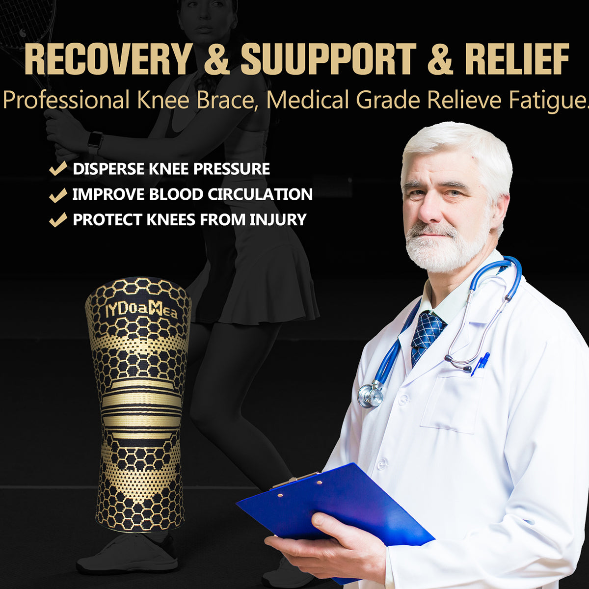 Copper Ions Fiber Compression Knee Sleeve for Women and Men