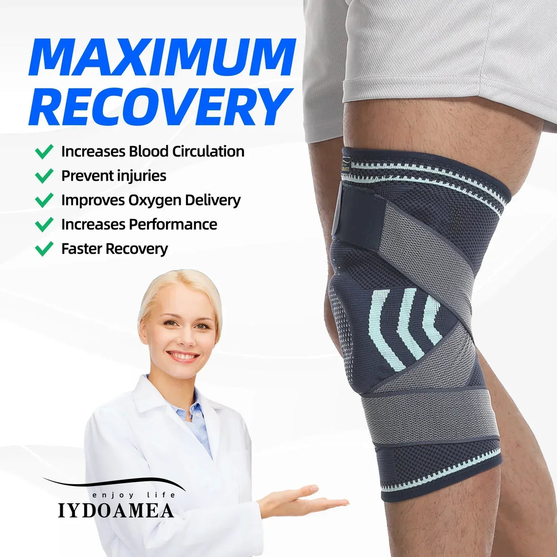 1 PC Compression Knee Sleeve Support with Adjustable Straps - IYDoaMea