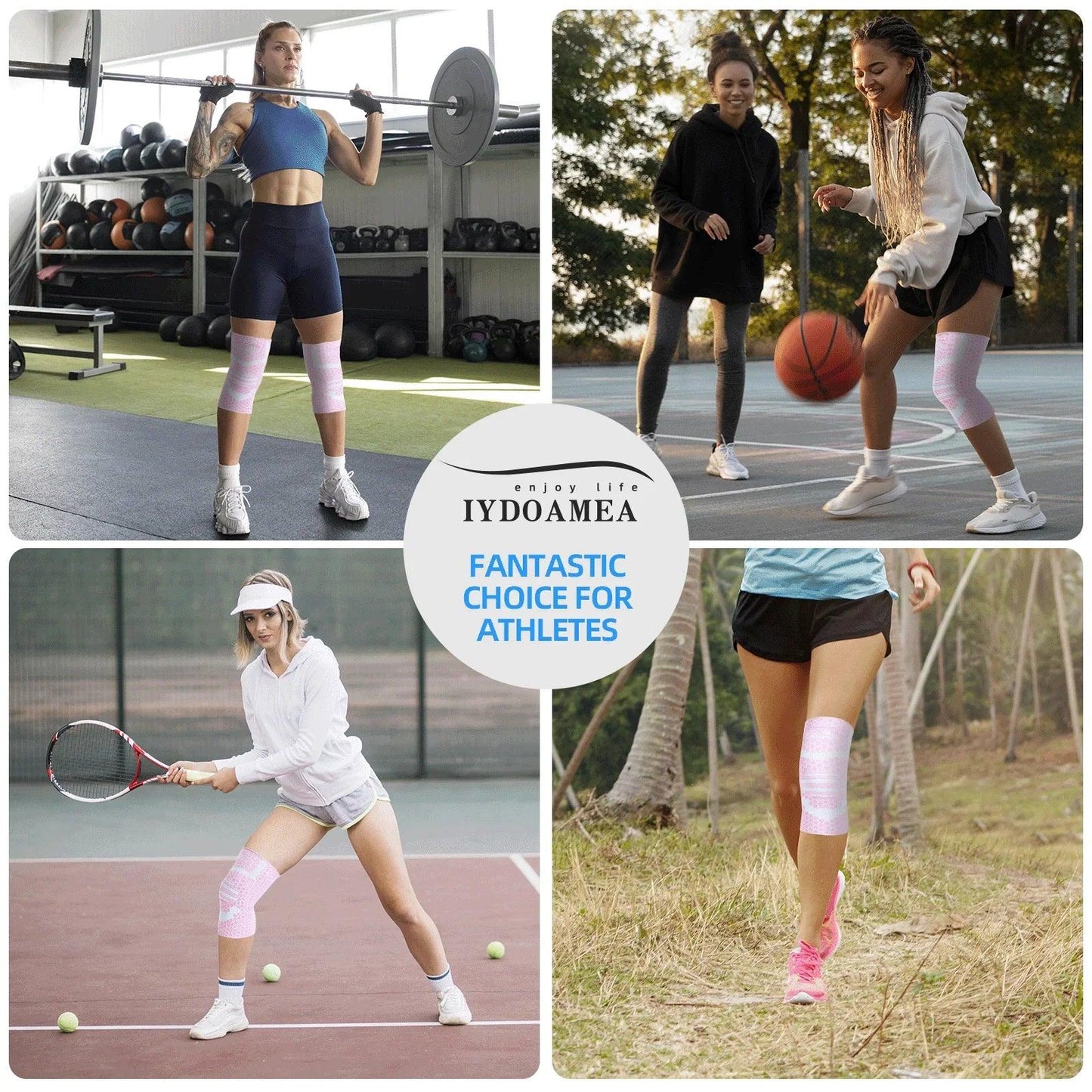 2 Pack Pink Knee Braces Compression Sleeves For Women - IYDoaMea Sport