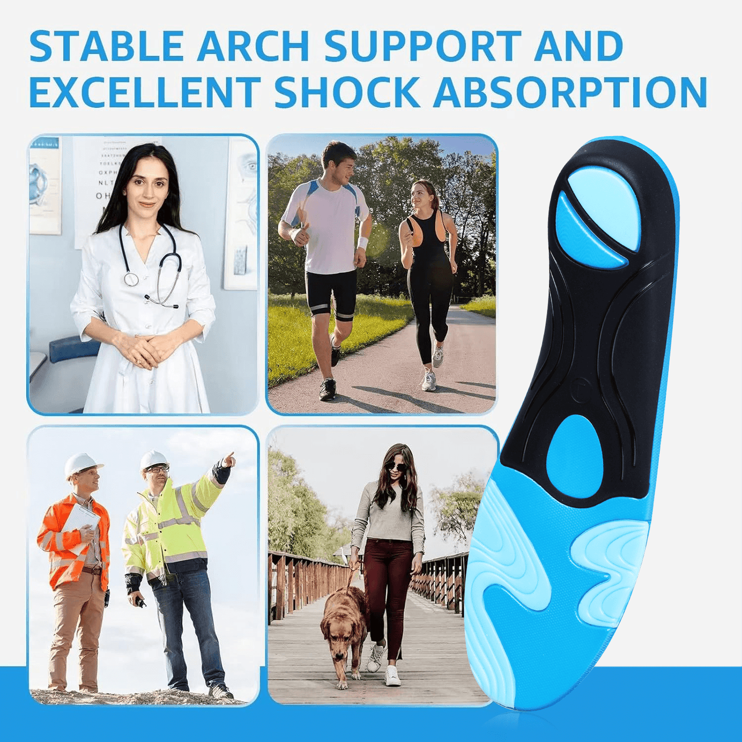220+ lbs Plantar Fasciitis High Arch Support Insoles for Men Women