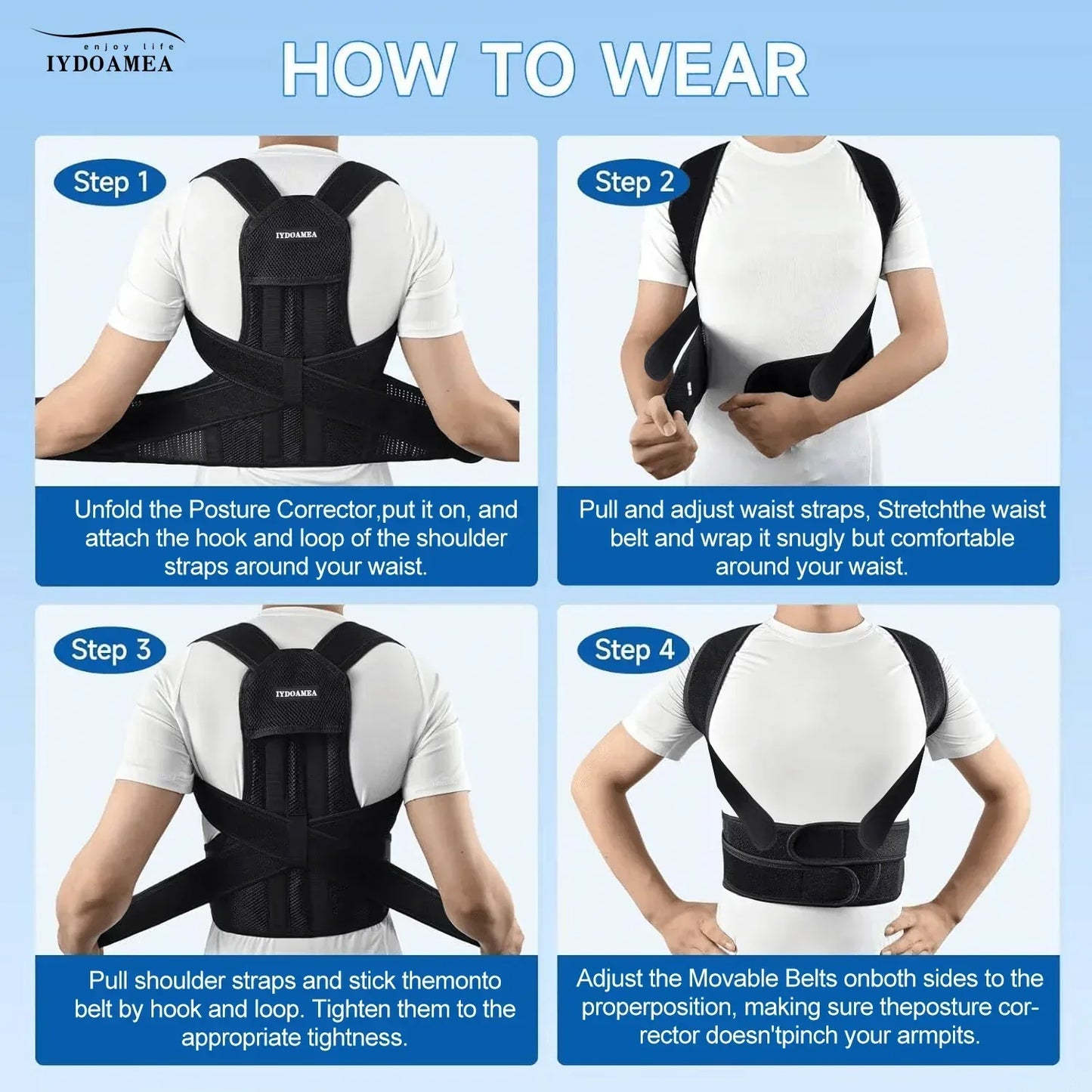 Adjustable Shoulder Straightener Full Back Support Posture Corrector - IYDoaMea
