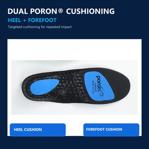 Dual PORON cushioning zones at heel and forefoot