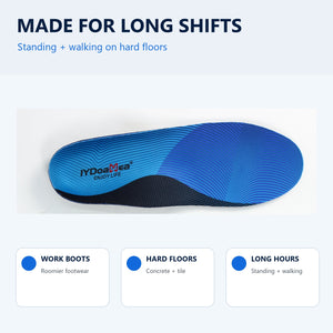 High arch work insoles for long shifts on hard floors
