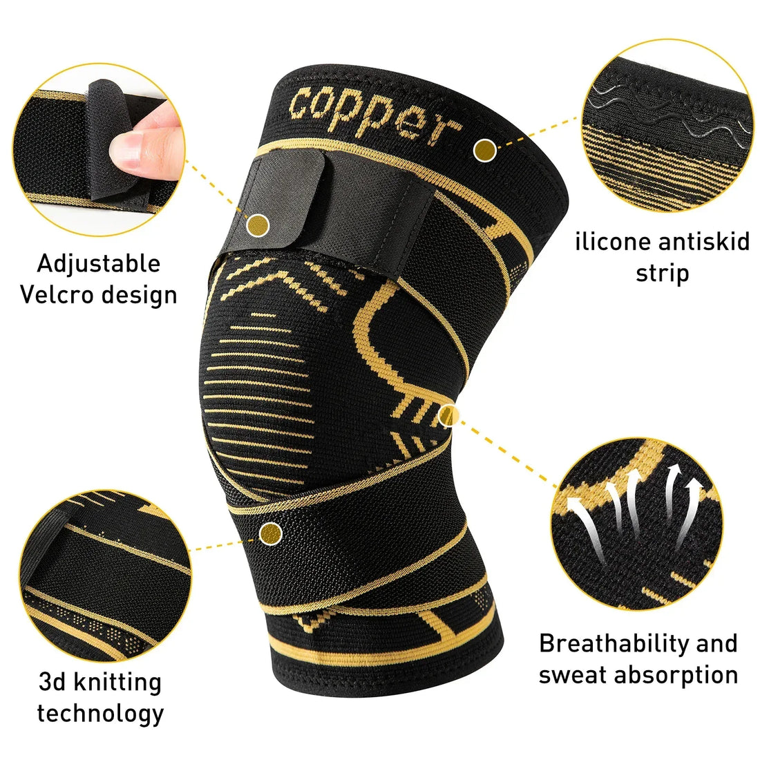 Copper Knee Support Brace with Adjustable Straps - IYDoaMea Sport