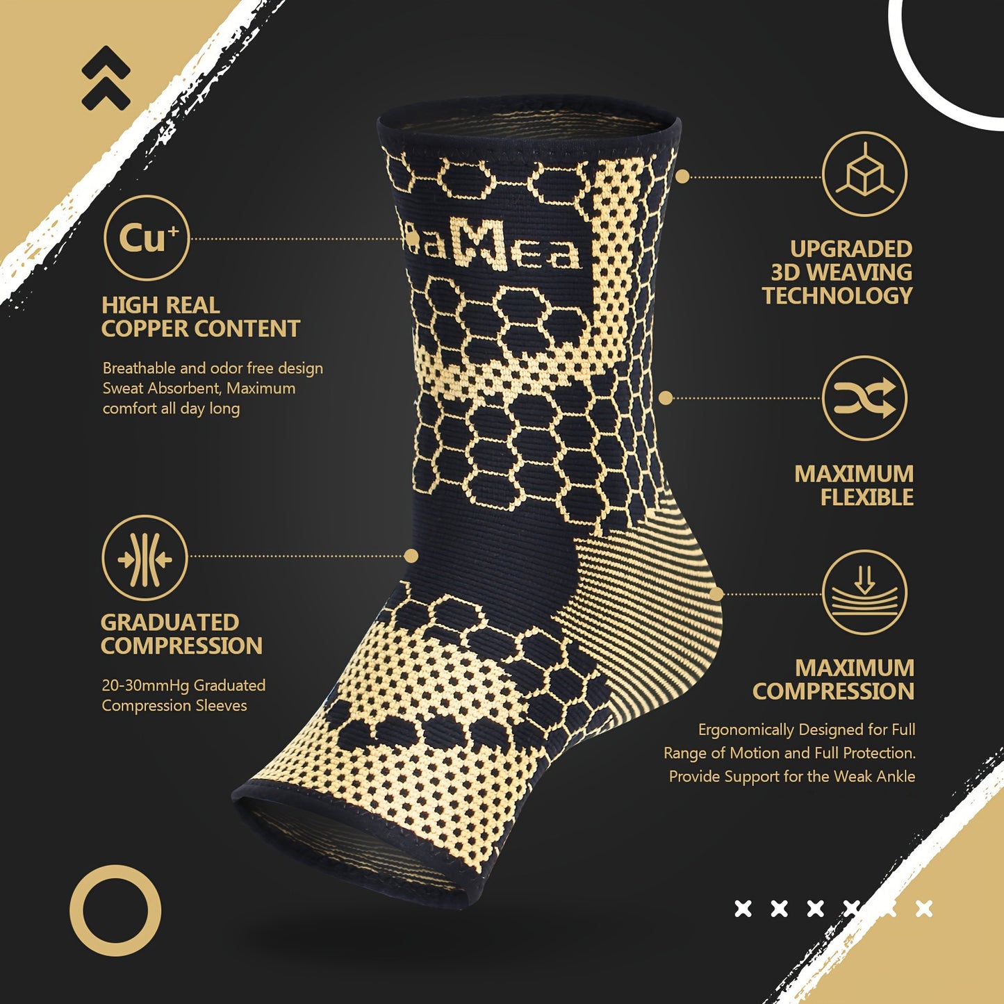 IYDoaMea 1 Pair Copper Ankle Brace Support For Men & Women, Breathable Nano Socks, Anti-Slip Ankle Compression Sleeve Socks For Sport