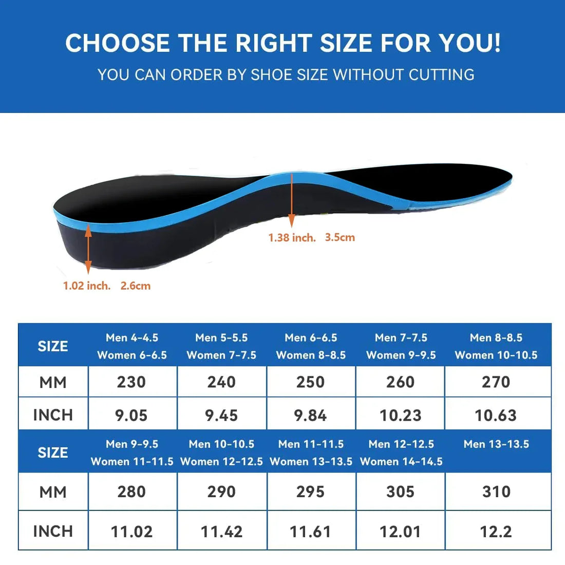 220+ lbs Plantar Fasciitis High Arch Support Insoles for Men Women - IYDoaMea Sport