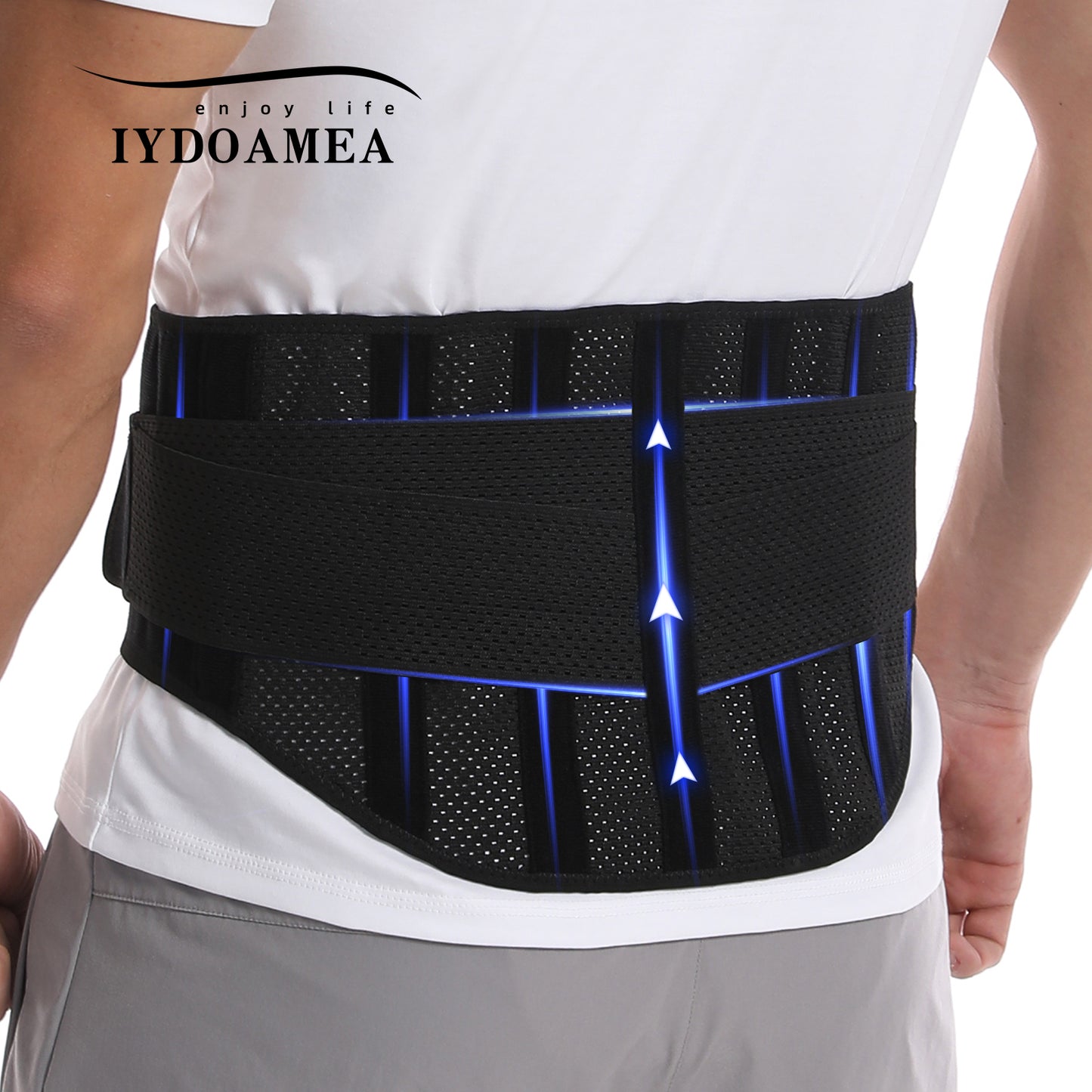 IYDoaMea Air Mesh Breathable Back Brace For Men Women With 4 Steel Plates, 2 Springs Stays, Anti-skid, Adjustable Lumbar Belt For Work Back Brace Support strap Adjustable Breathable Posture Correction Belt Healthcare