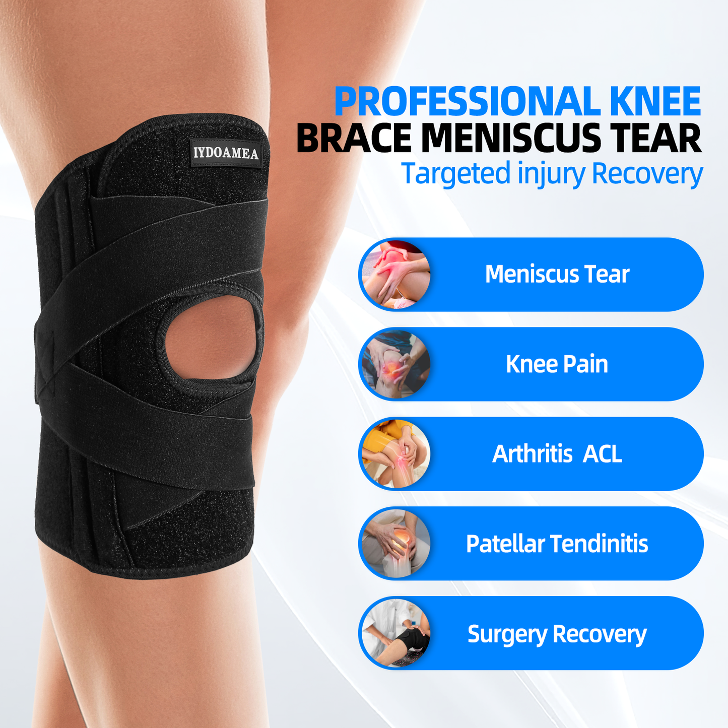 IYDoaMea 1 PC Knee Brace for Men & Women, Knee Support with Side Stabilizers & Patella Gel Pad