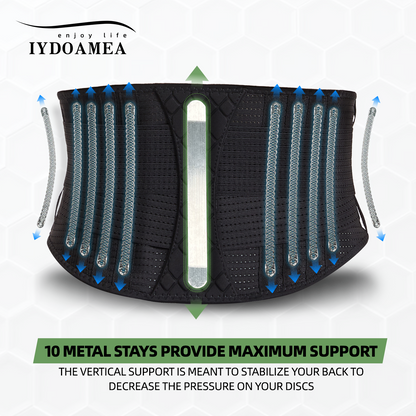 IYDoaMea Back Brace For Lower Back Support, 10 Stays Ergonomic Support Brace For Work, Easy To Put On/Off Anti-skid Lumbar Support Belt For Women Men
