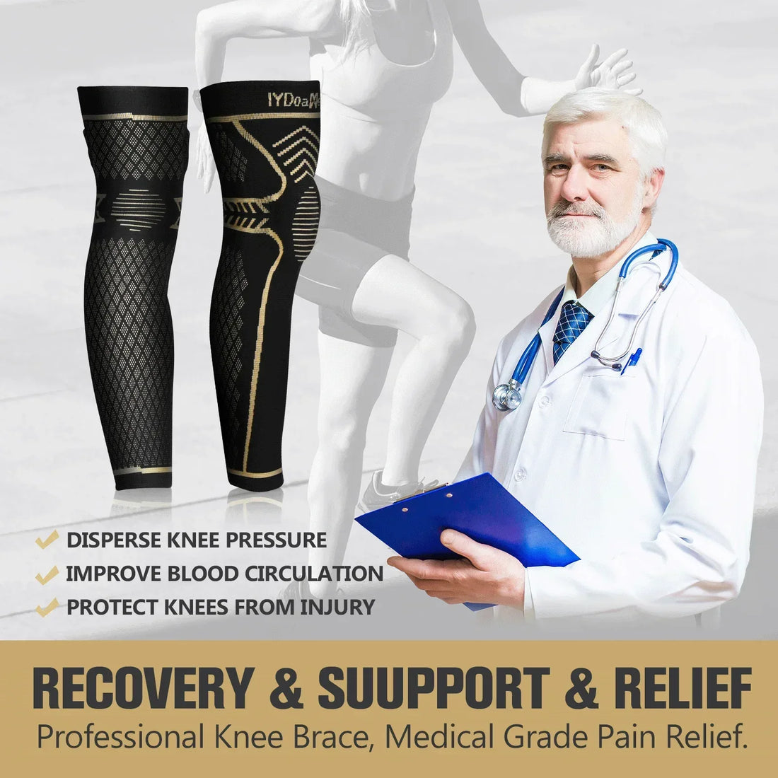 Anti Slip Copper Full Leg Compression Sleeve - IYDoaMea Sport