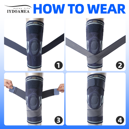 IYDoaMea 1pc Professional Plus Size Knee Brace with Adjustable Straps for Best Fit Compression Knee Sleeve Support with Patella Pad & Side Stabilizers for Knee Pain Running, Work Out, Gym, Arthritis, ACL, Joint Pain Relief, Injury Recovery