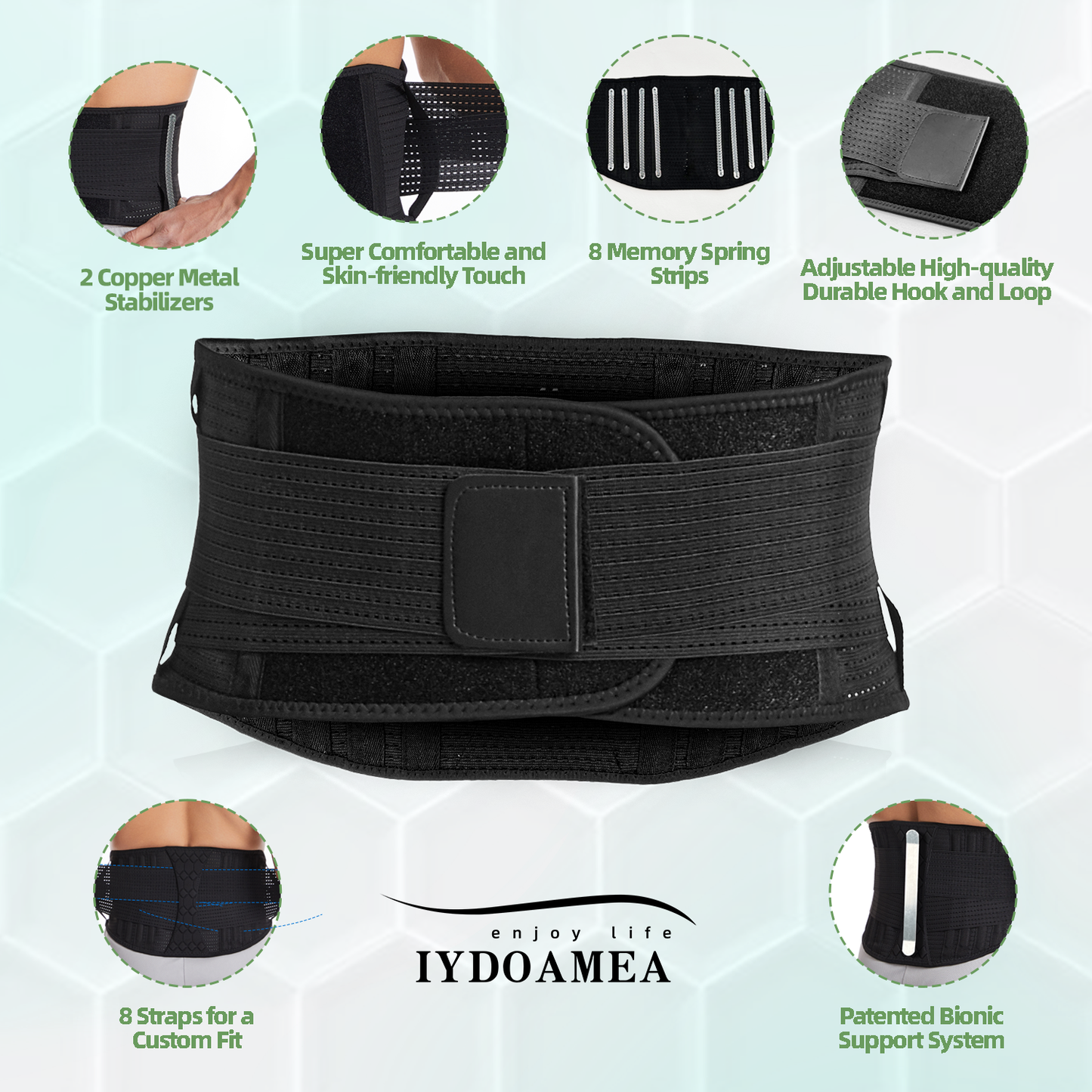 IYDoaMea Back Brace For Lower Back Support, 10 Stays Ergonomic Support Brace For Work, Easy To Put On/Off Anti-skid Lumbar Support Belt For Women Men