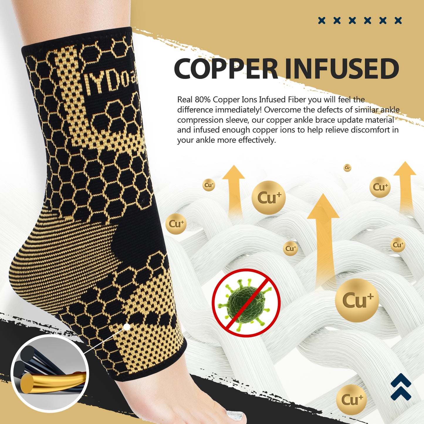 IYDoaMea 1 Pair Copper Ankle Brace Support For Men & Women, Breathable Nano Socks, Anti-Slip Ankle Compression Sleeve Socks For Sport