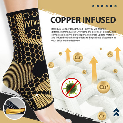 IYDoaMea 1 Pair Copper Ankle Brace Support For Men & Women, Breathable Nano Socks, Anti-Slip Ankle Compression Sleeve Socks For Sport