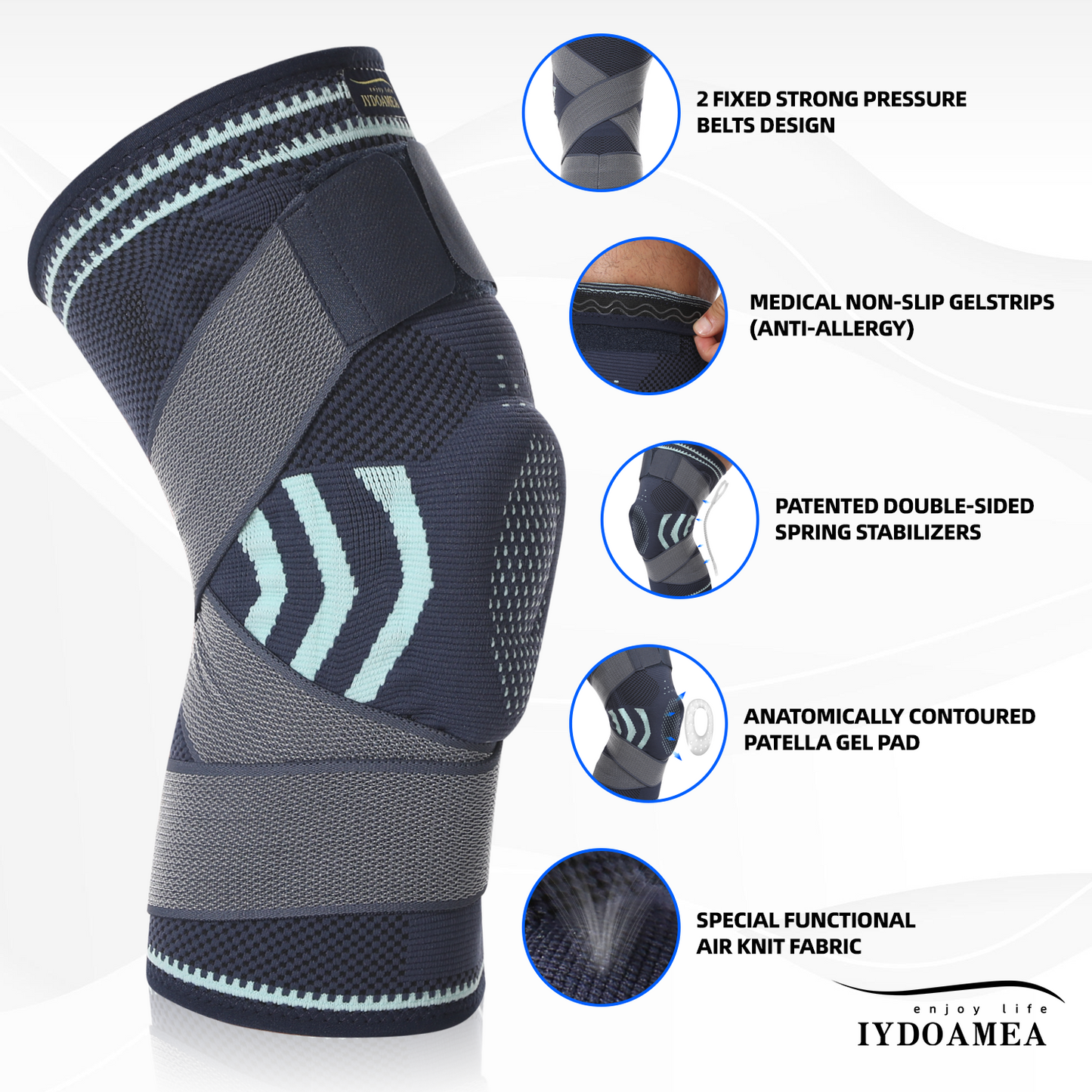 IYDoaMea 1pc Professional Plus Size Knee Brace with Adjustable Straps for Best Fit Compression Knee Sleeve Support with Patella Pad & Side Stabilizers for Knee Pain Running, Work Out, Gym, Arthritis, ACL, Joint Pain Relief, Injury Recovery
