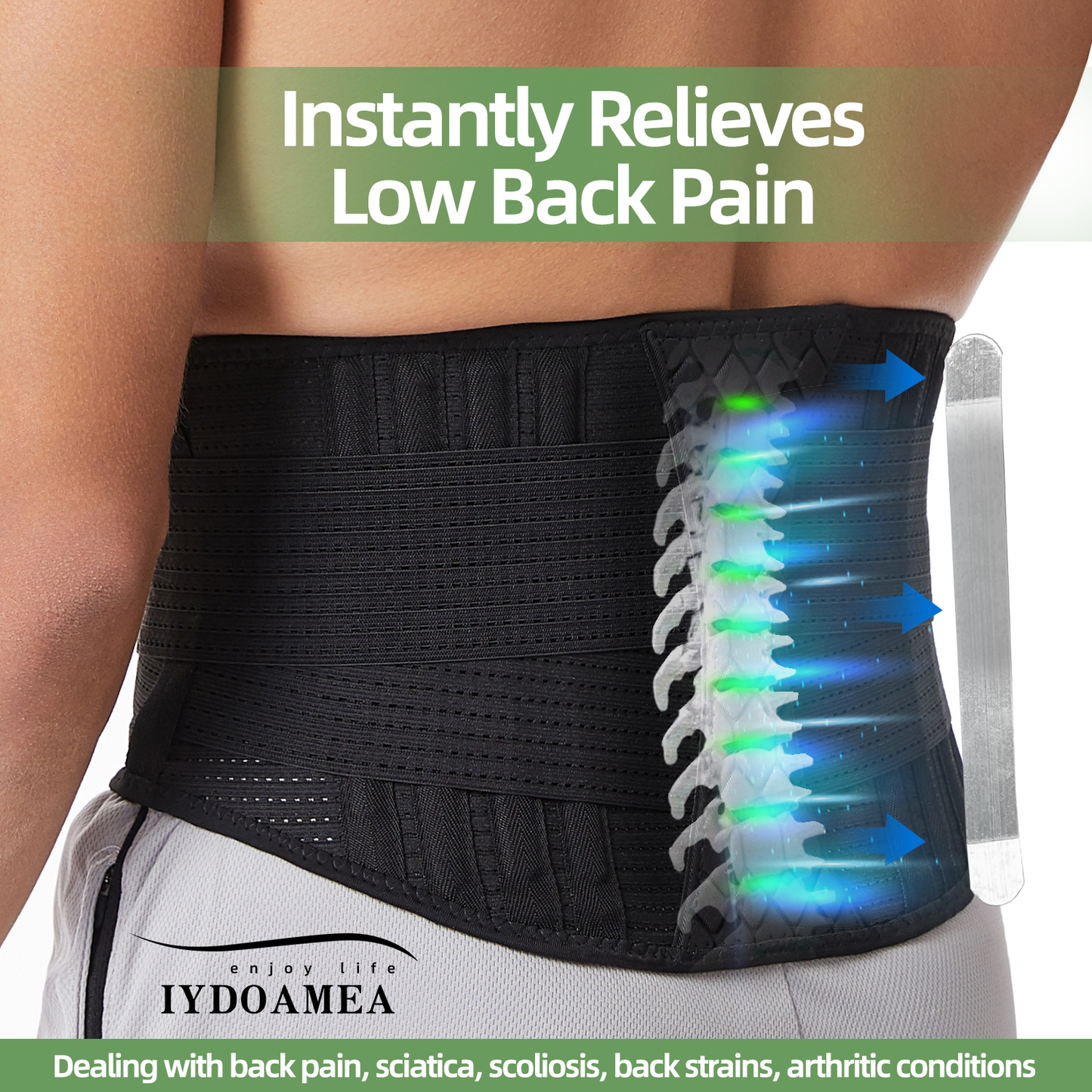 IYDoaMea Back Brace For Lower Back Support, 10 Stays Ergonomic Support Brace For Work, Easy To Put On/Off Anti-skid Lumbar Support Belt For Women Men