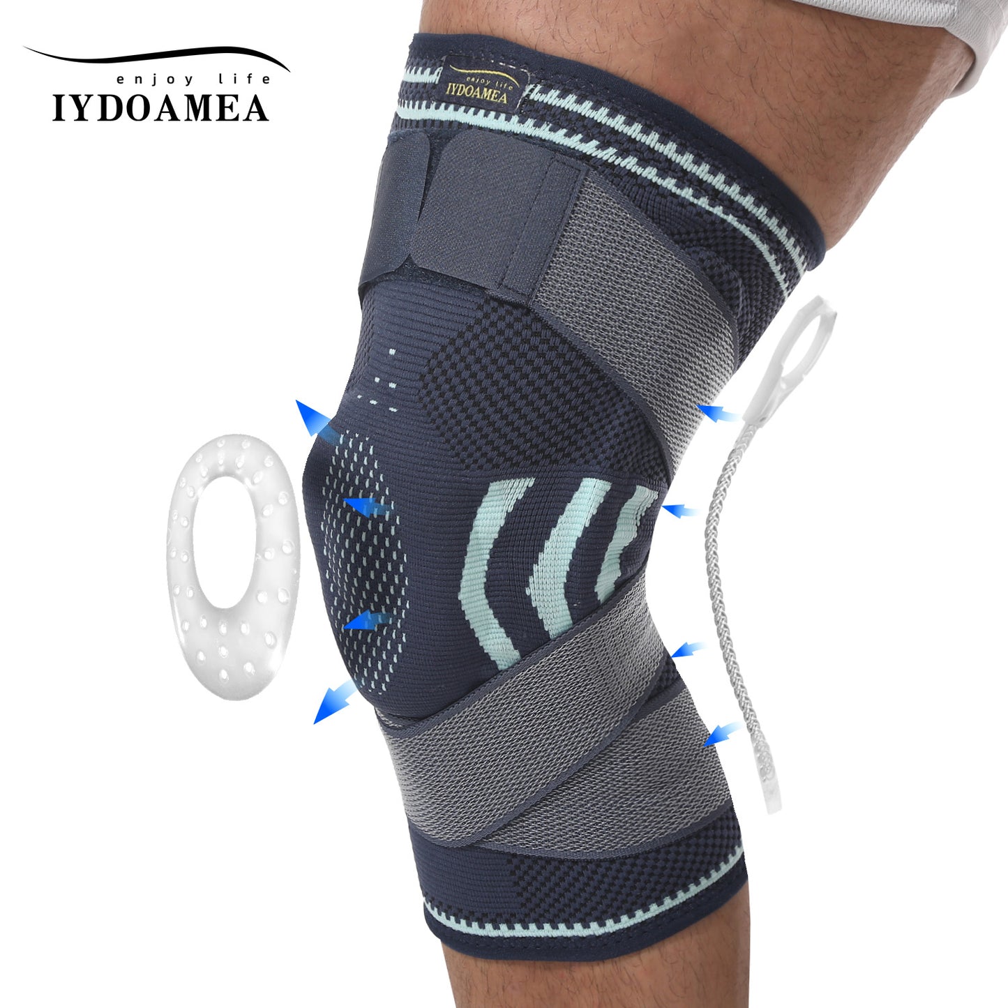 IYDoaMea 1pc Professional Plus Size Knee Brace with Adjustable Straps for Best Fit Compression Knee Sleeve Support with Patella Pad & Side Stabilizers for Knee Pain Running, Work Out, Gym, Arthritis, ACL, Joint Pain Relief, Injury Recovery