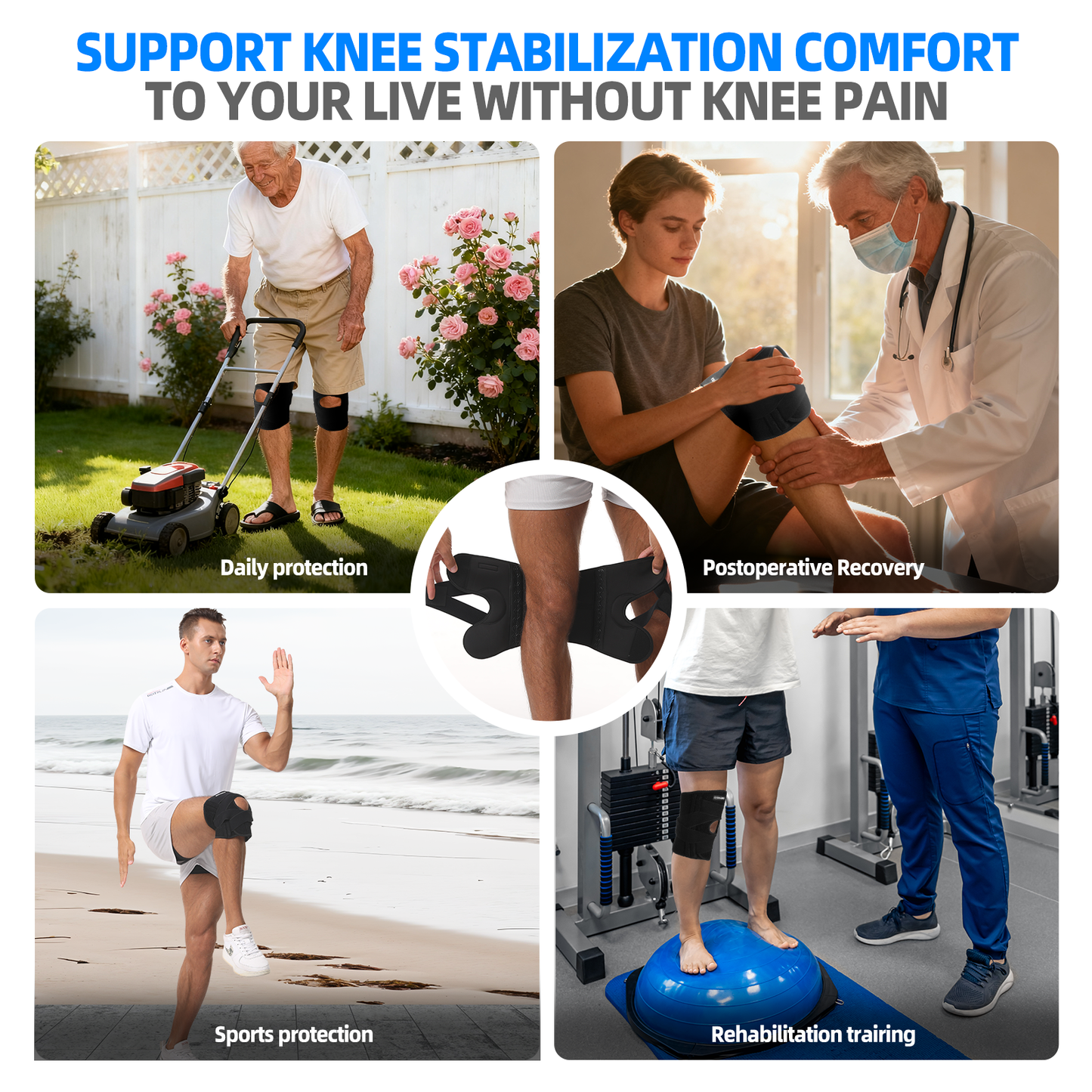 IYDoaMea 1 PC Knee Brace for Men & Women, Knee Support with Side Stabilizers & Patella Gel Pad