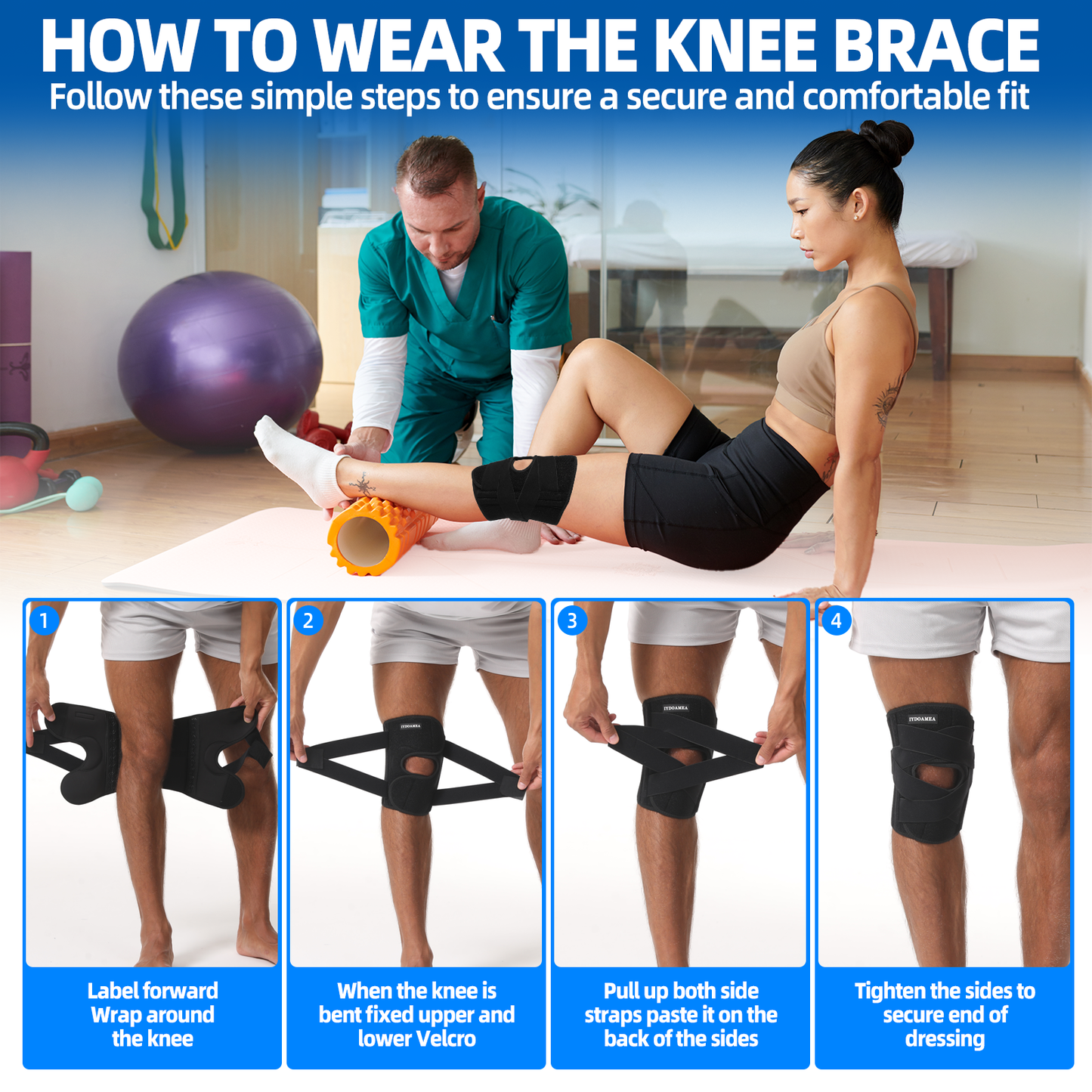 IYDoaMea 1 PC Knee Brace for Men & Women, Knee Support with Side Stabilizers & Patella Gel Pad