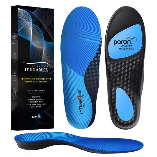 IYDoaMea 220+ lbs Plantar Fasciitis High Arch Support Insoles Men Women - Orthotic Shoe Inserts, Maximum Support And Cushion Poron Sole Insoles For Standing All Day Sweat-Absorbent Breathable Footwear Comfort Bedroom Tactical