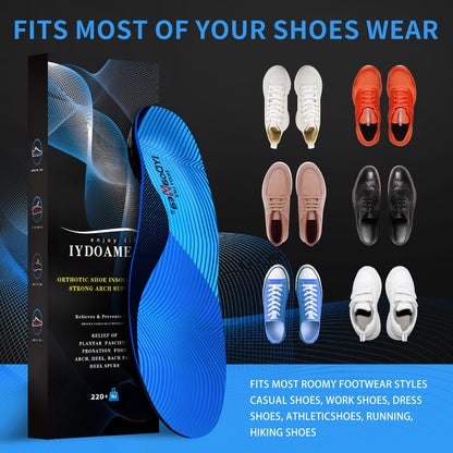 IYDoaMea 220+ lbs Plantar Fasciitis High Arch Support Insoles Men Women - Orthotic Shoe Inserts, Maximum Support And Cushion Poron Sole Insoles For Standing All Day Sweat-Absorbent Breathable Footwear Comfort Bedroom Tactical