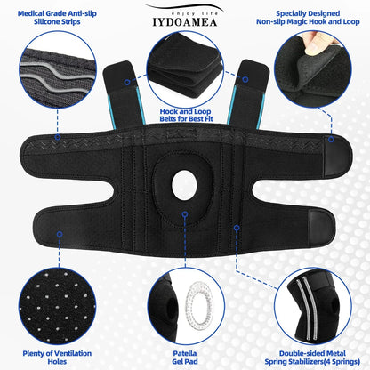 Knee Brace with Side Stabilizers Patella Gel Pads - IYDoaMea
