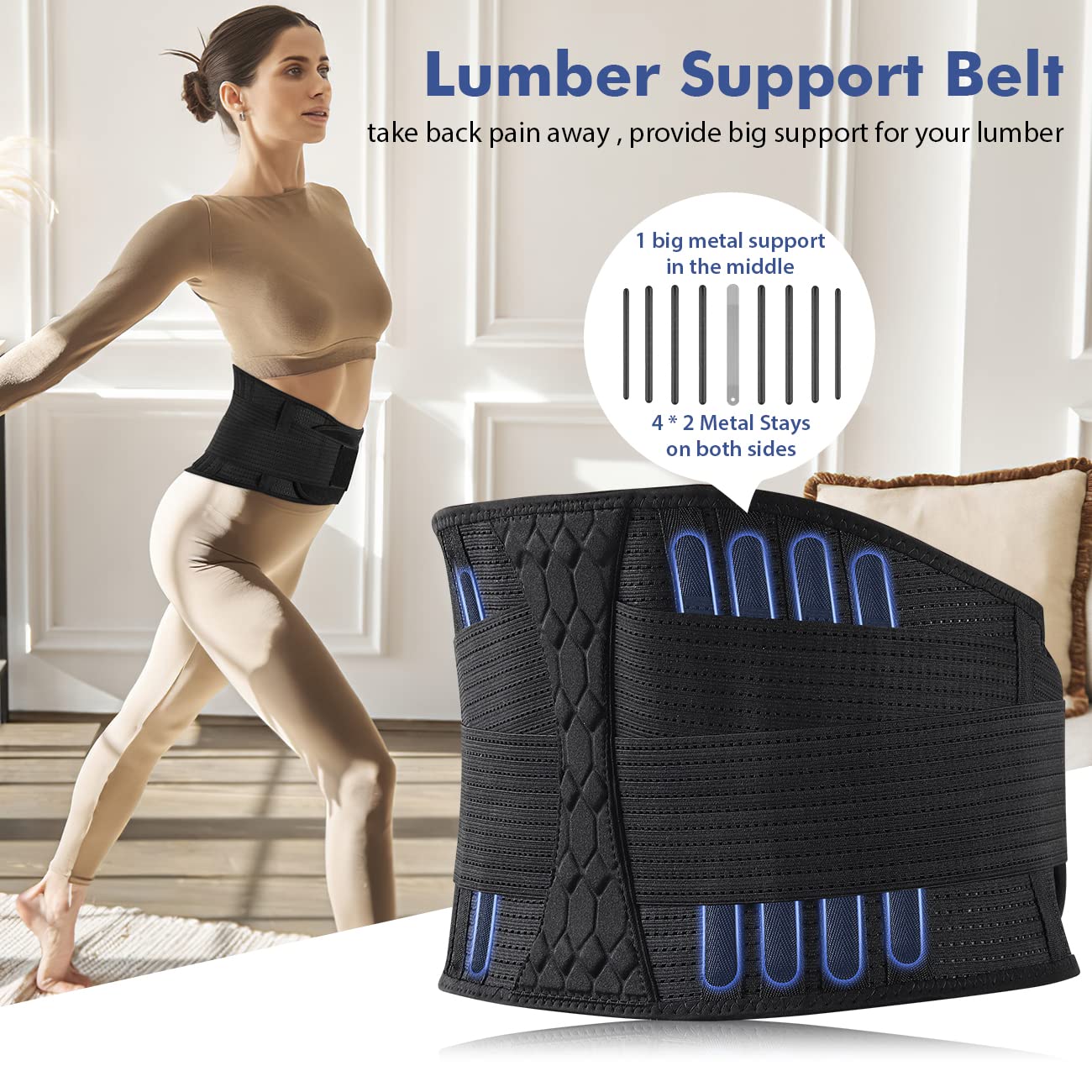 IYDoaMea Back Brace For Lower Back Support, 10 Stays Ergonomic Support Brace For Work, Easy To Put On/Off Anti-skid Lumbar Support Belt For Women Men