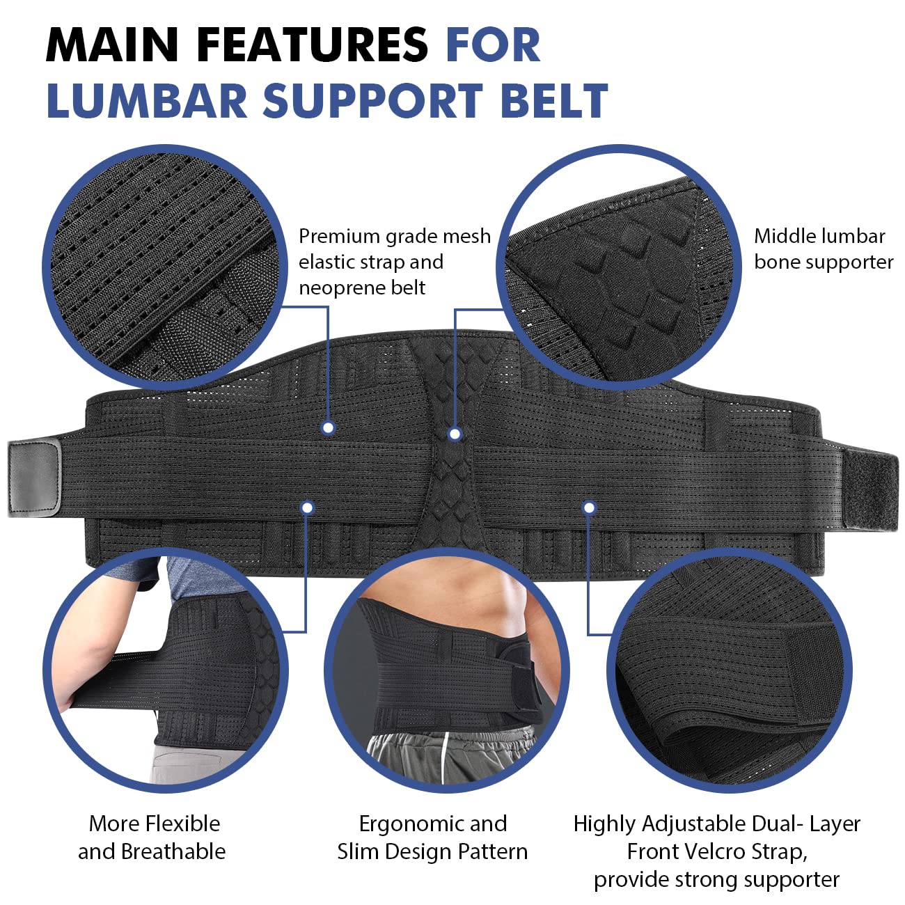 IYDoaMea Back Brace For Lower Back Support, 10 Stays Ergonomic Support Brace For Work, Easy To Put On/Off Anti-skid Lumbar Support Belt For Women Men