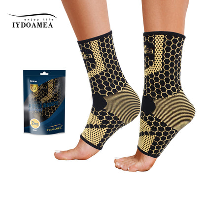 IYDoaMea 1 Pair Copper Ankle Brace Support For Men & Women, Breathable Nano Socks, Anti-Slip Ankle Compression Sleeve Socks For Sport