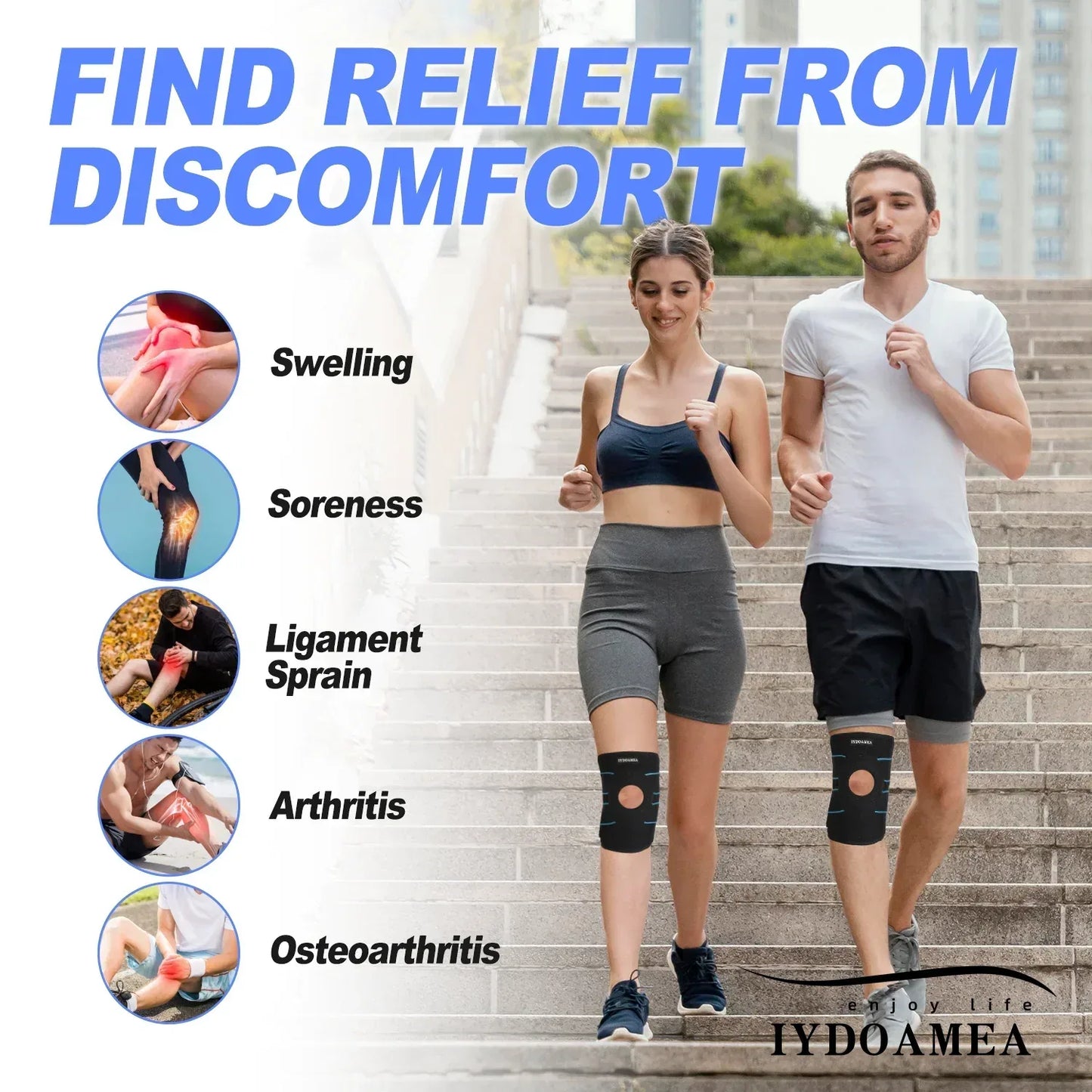 Knee Brace with Side Stabilizers Patella Gel Pads - IYDoaMea