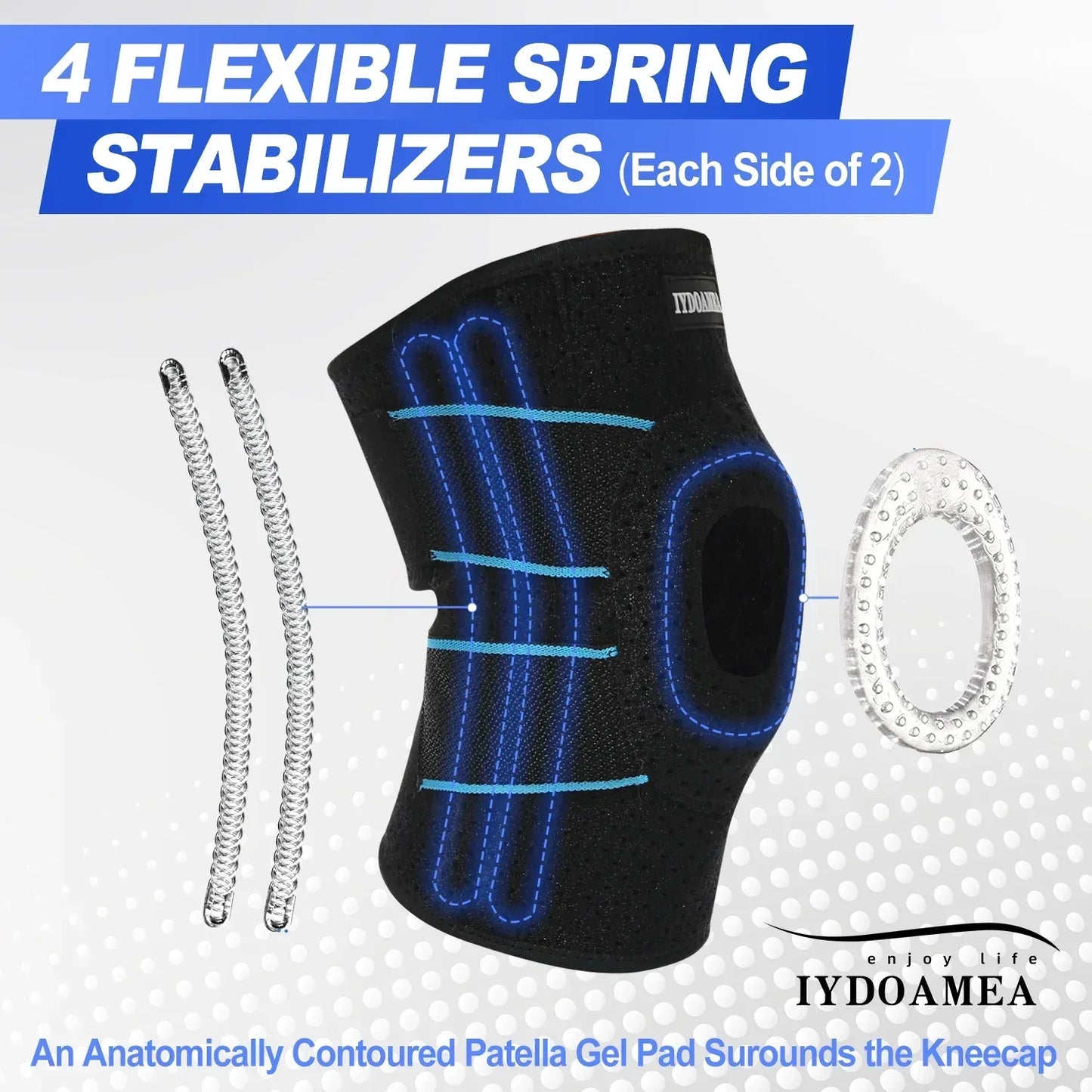 Knee Brace with Side Stabilizers Patella Gel Pads - IYDoaMea