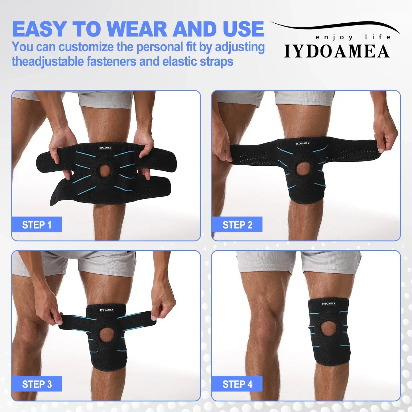 Knee Brace with Side Stabilizers Patella Gel Pads - IYDoaMea